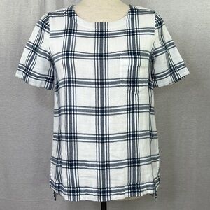 MADEWELL Women’s Industry Button Plaid Navy & White Hi Lo Top Sz XXS